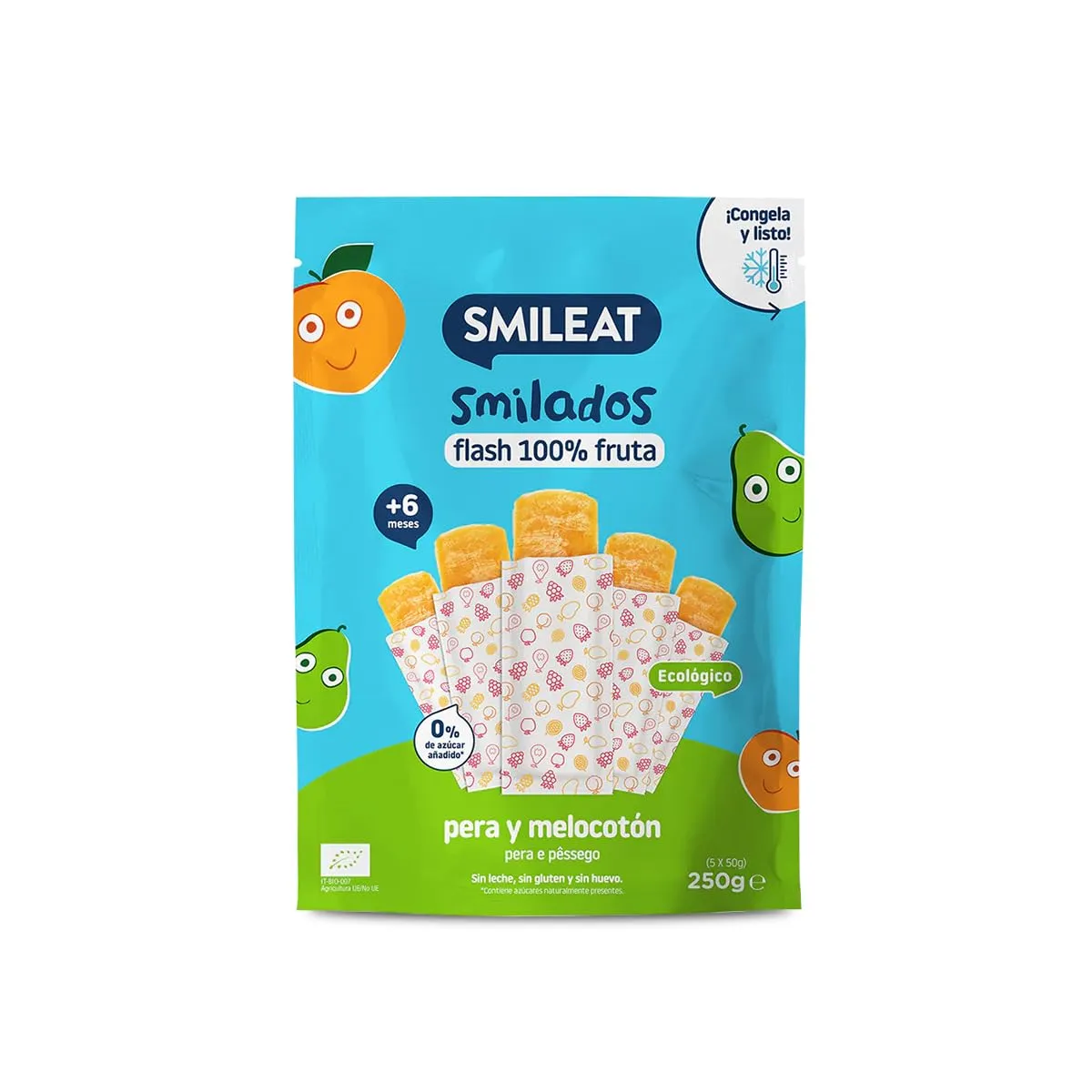 Pack 5x Smileat Smilados Pera Melocotón Ecológicos Sin Azúcar ni Gluten