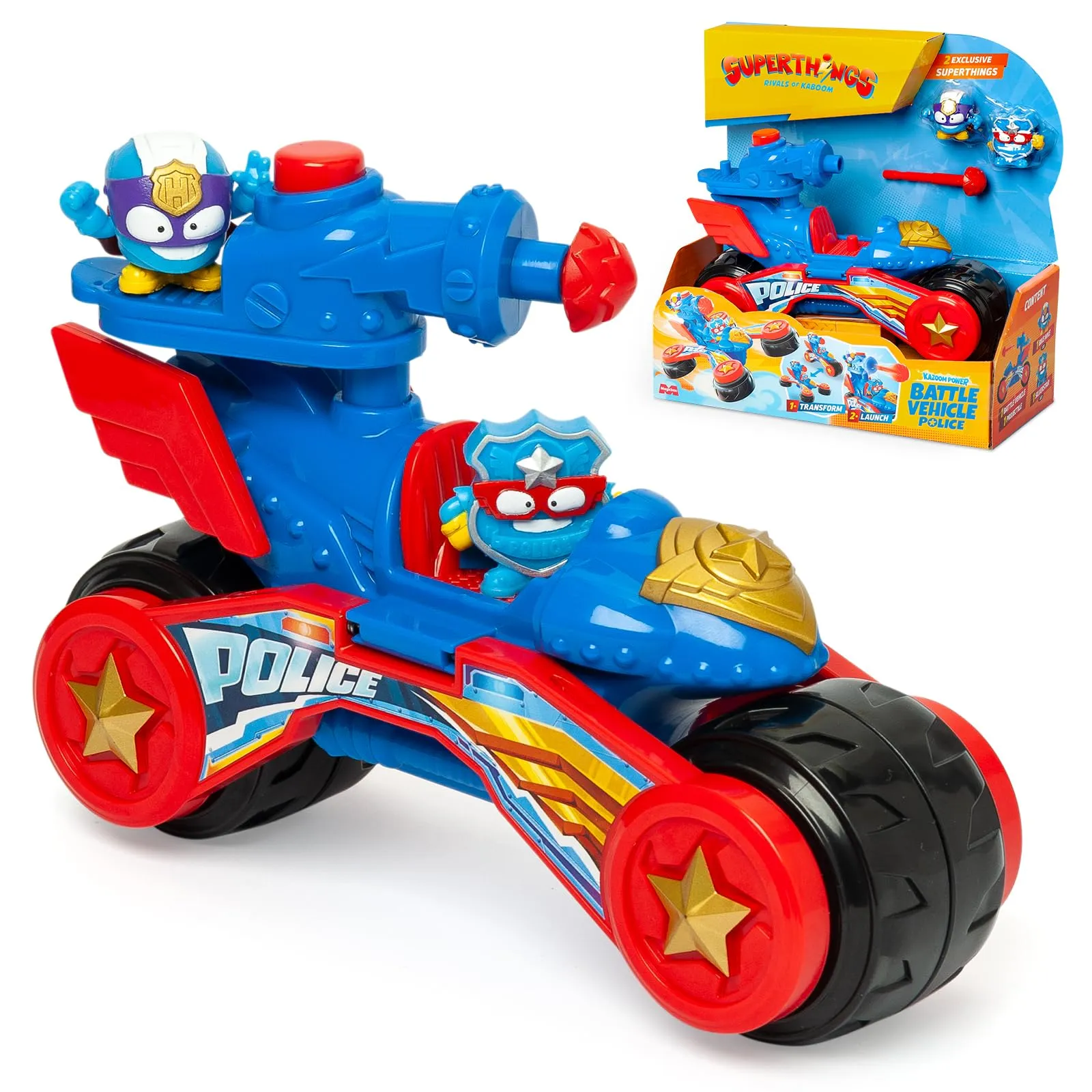 Superthings Kazoom Power: Vehículo de Batalla Policial con 2 Figuras Exclusivas y Proyectil