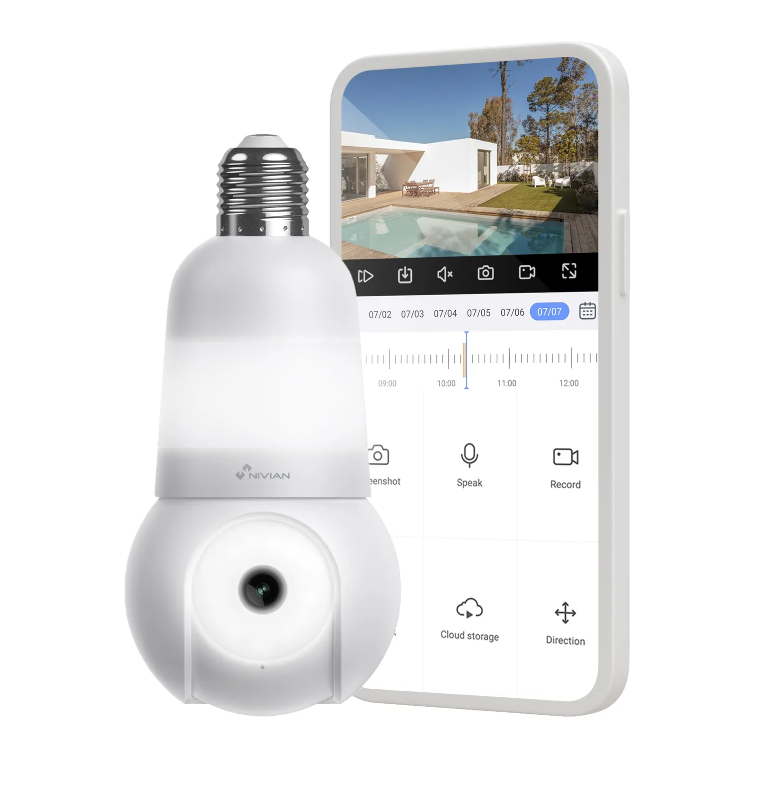 Cámara Vigilancia WiFi Bombilla NIVIAN E27 2K 360º con Audio y Seguimiento Humano