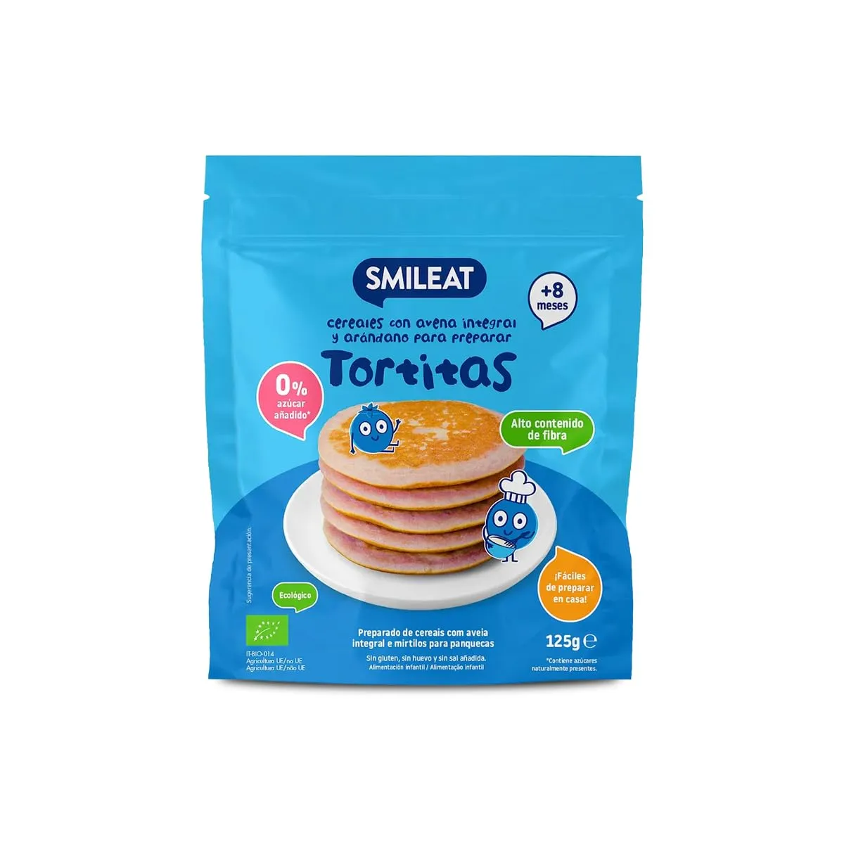 Smileat Tortitas Avena + Arándano 125g: Preparado Ecológico para Pequeños