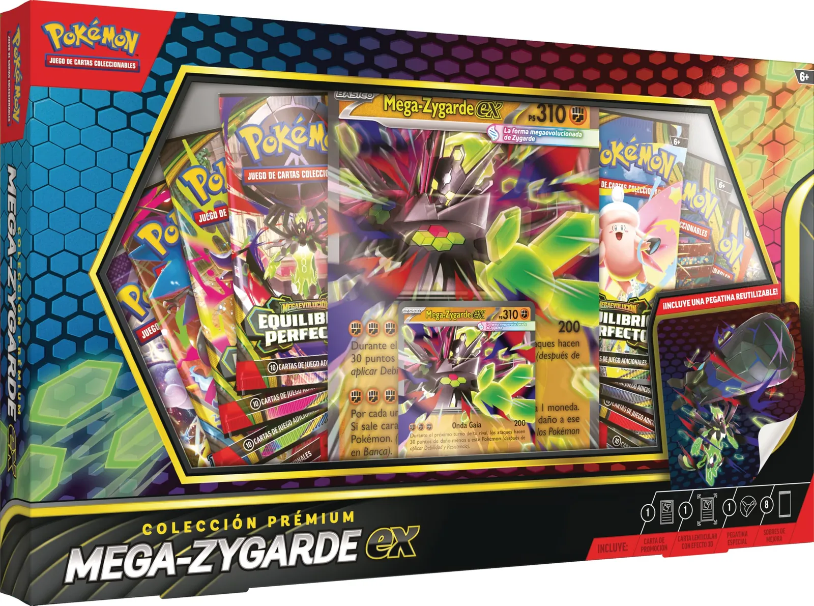 Colección Prémium Pokémon Mega-Zygarde ex: Carta Promo, Gran Tamaño 3D, Pegatina y 8 Sobres