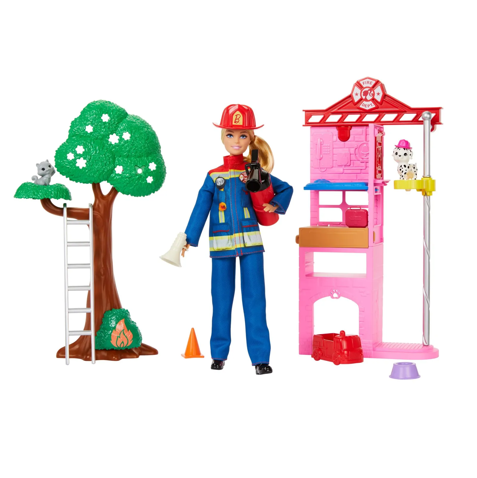 Muñeca Barbie Bombera con Estación y Accesorios (+3 años)