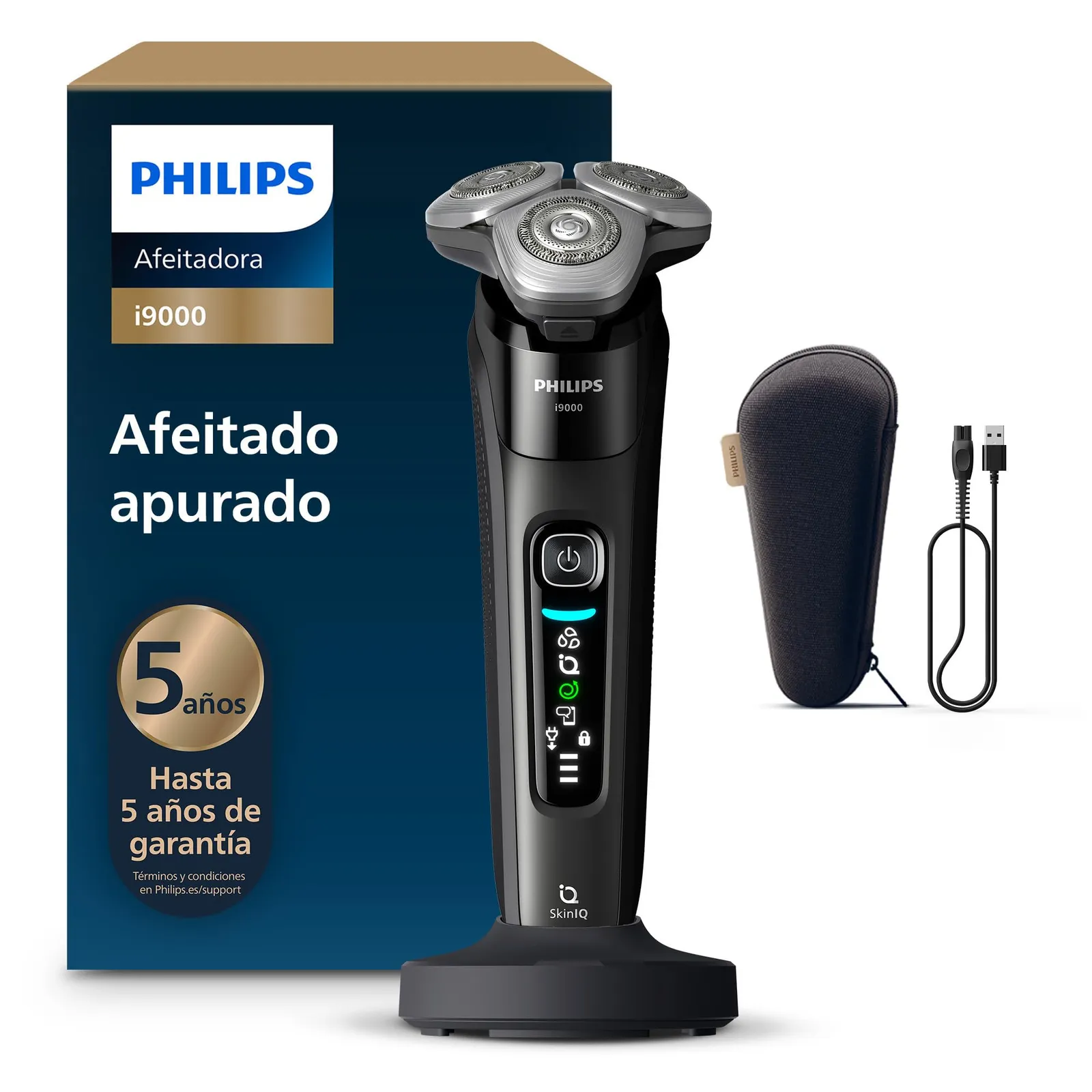 Afeitadora Eléctrica Philips Serie i9000 X9000/10, SkinIQ, Seco/Mojado, Incluye Base y Estuche