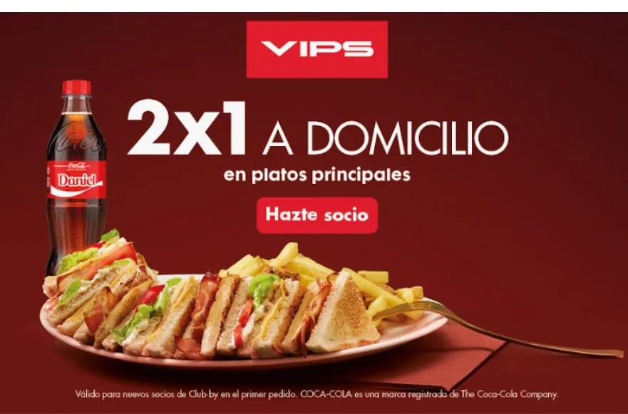 VIPS - Promoción 2x1 para nuevos socios en primer pedido online a domicilio