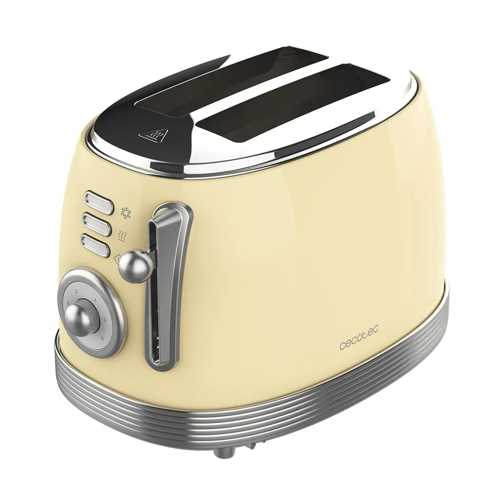 Cecotec Toast&Taste 800 Vintage Light Yellow: Tostadora 850W, Doble Ranura Extra Ancha