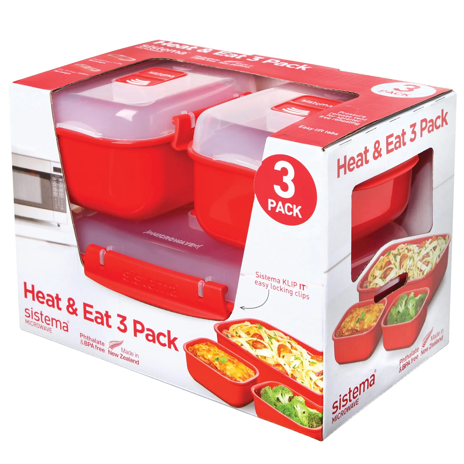 Sistema Heat & Eat: Set de 3 Recipientes para Microondas con Tapas Herméticas