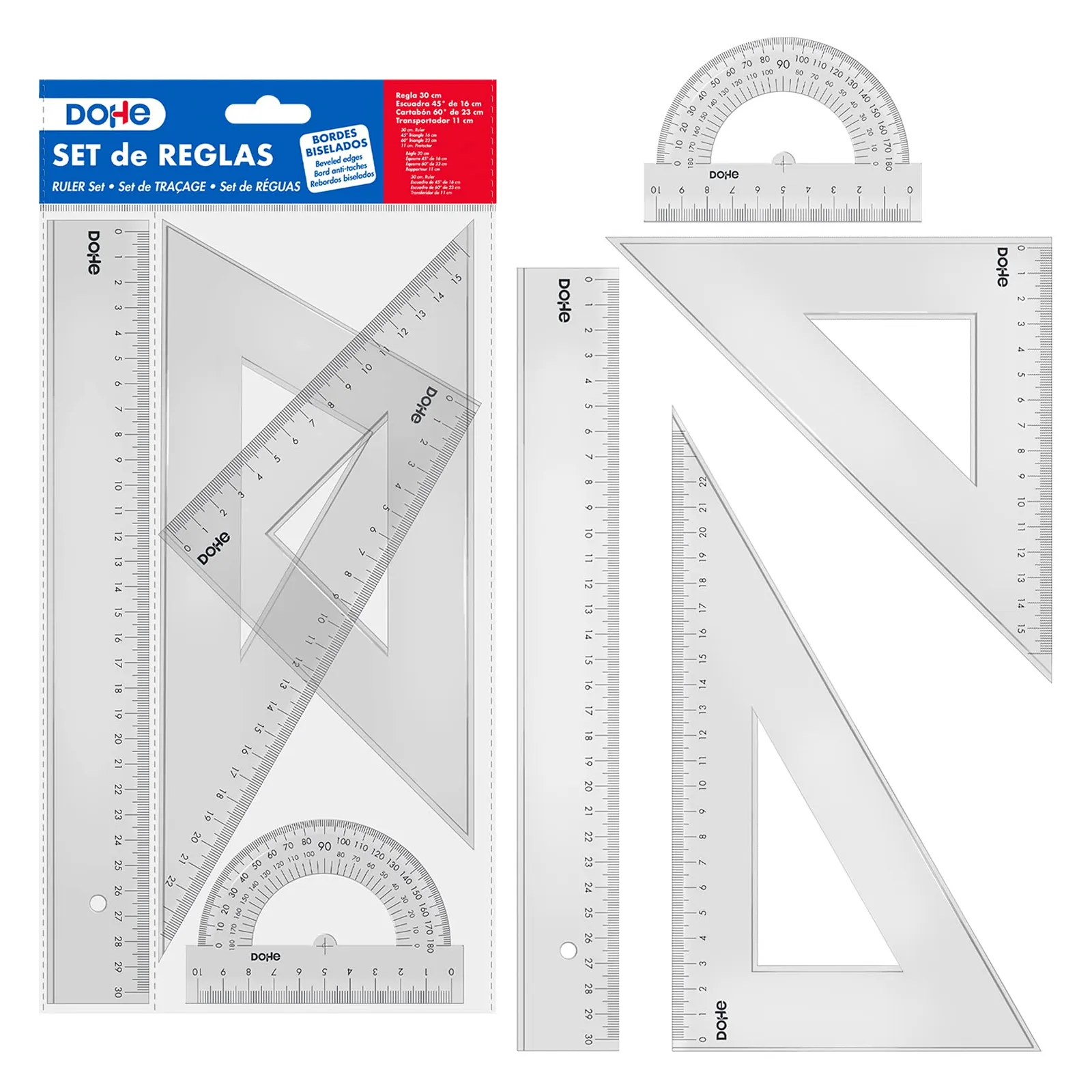 Pack de 4 reglas escolares de 30 cm