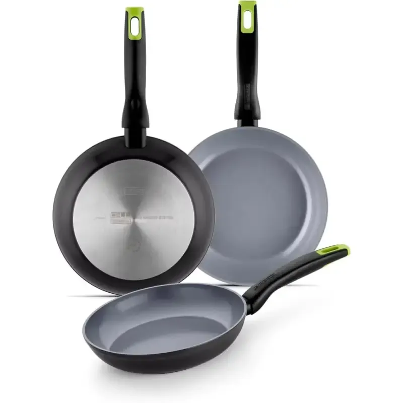 Set de 3 Sartenes Monix Eco Nature de 18, 22 y 26 cm, aluminio forjado y antiadherente cerámico