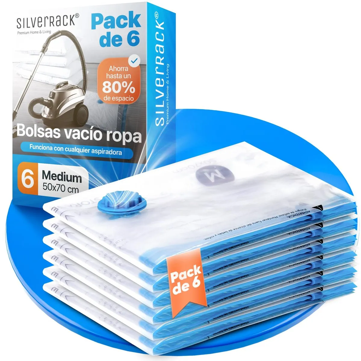 6 Bolsas de Vacío para Ropa (50x70 cm) - Organizador Libre de BPA
