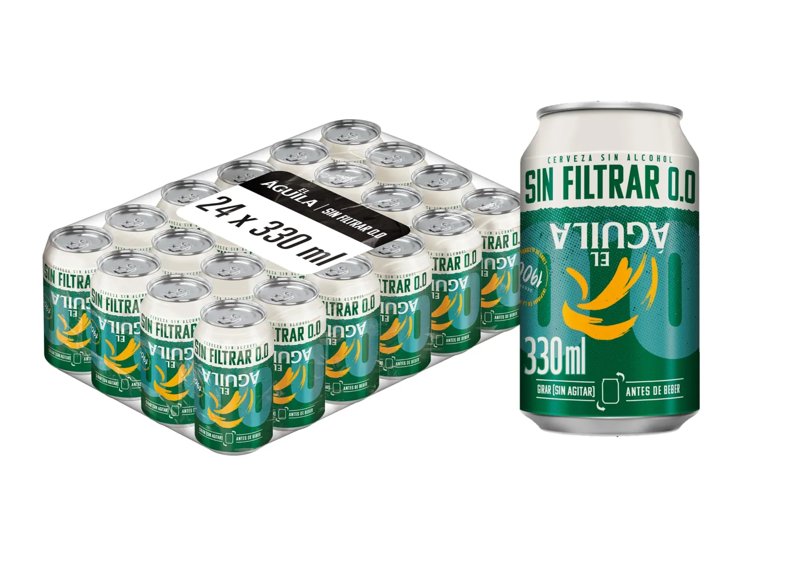 Pack 24 latas El Águila Sin Filtrar 0.0 Cerveza Lager Especial Sin Alcohol 33cl