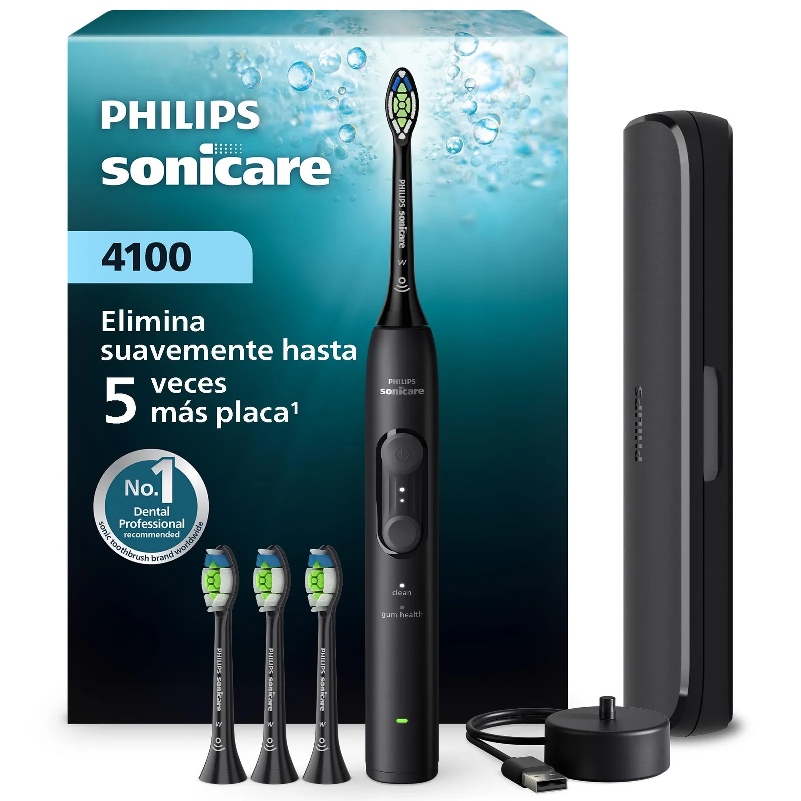 Cepillo Dental Eléctrico Philips Sonicare Serie 4100 HX4046/52 - Negro, 21 días autonomía