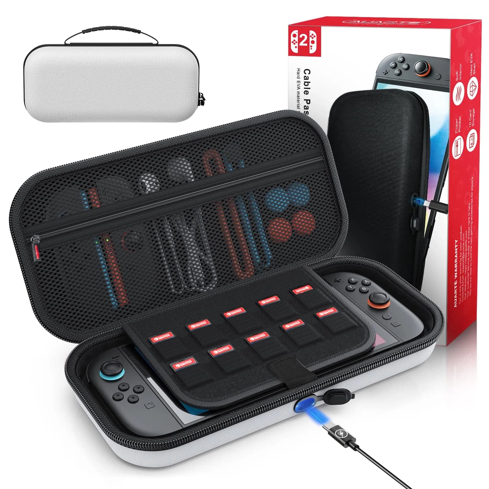Funda de transporte para Nintendo Switch 2 2025, rígida, con carga y 10 cartuchos