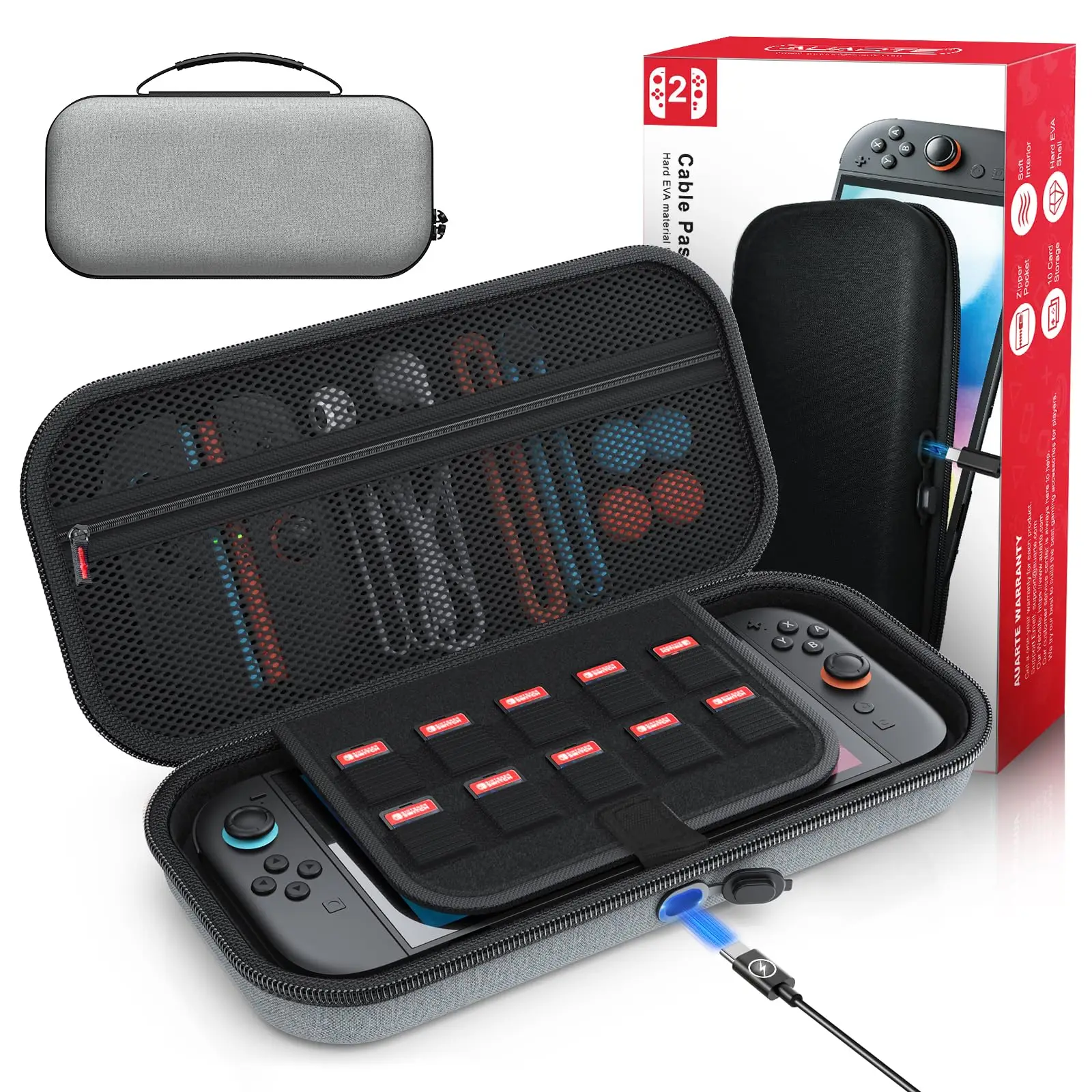 Funda de transporte para Nintendo Switch 2 (2025) con carga y 10 cartuchos