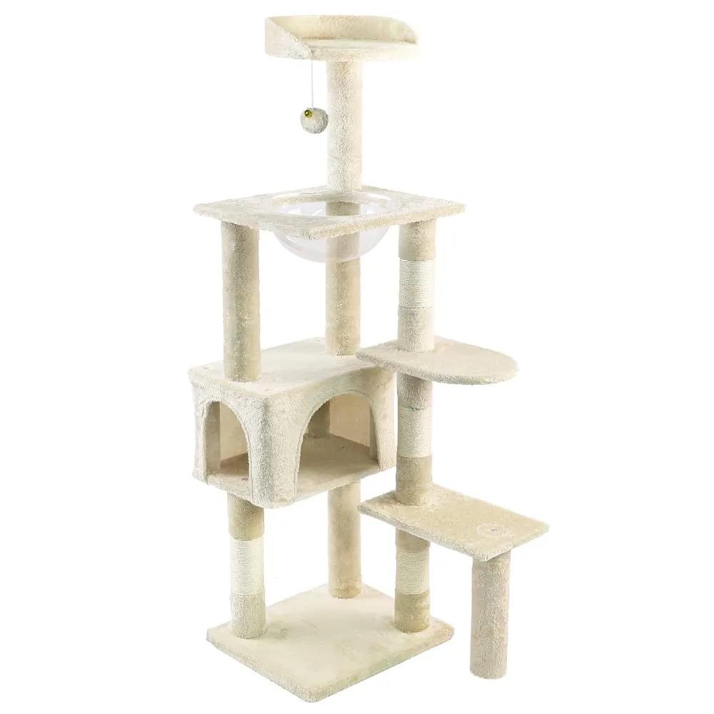 Árbol rascador para gatos VOUNOT® de 138cm con nido, plataformas y cápsula espacial, color beige