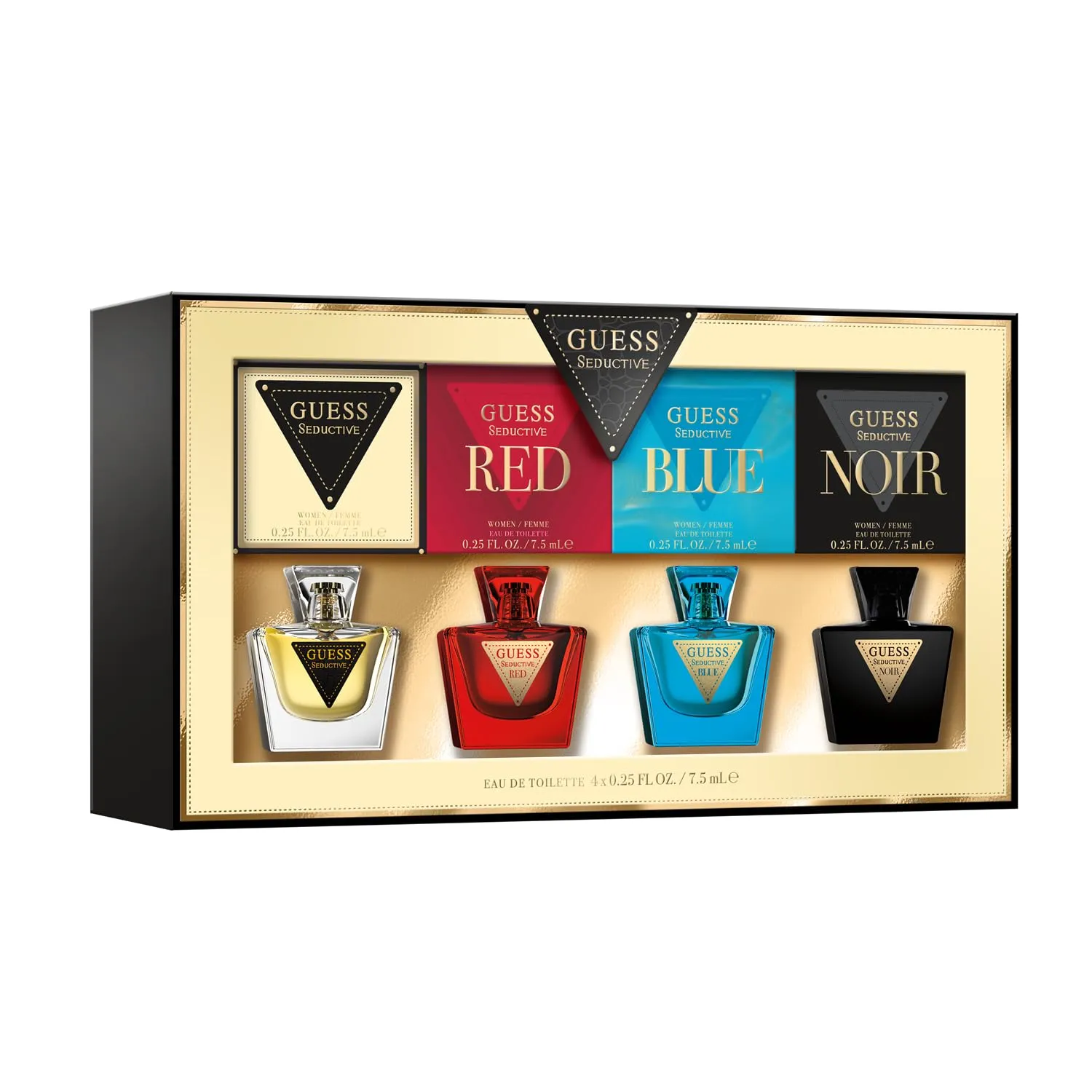 Set de 4 Mini Perfumes GUESS para Mujer (7.5 ml c/u): Seductive, Red, Blue, Noir