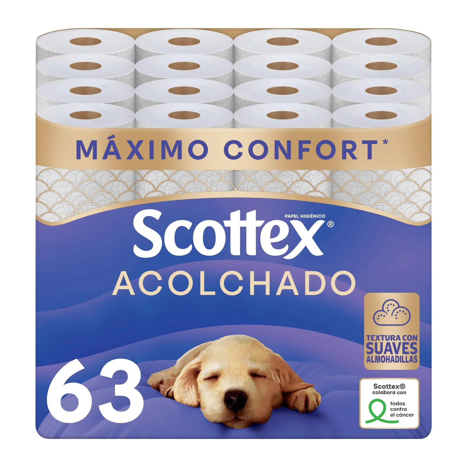 Pack de 64 Rollos de Papel Higiénico Scottex Acolchado