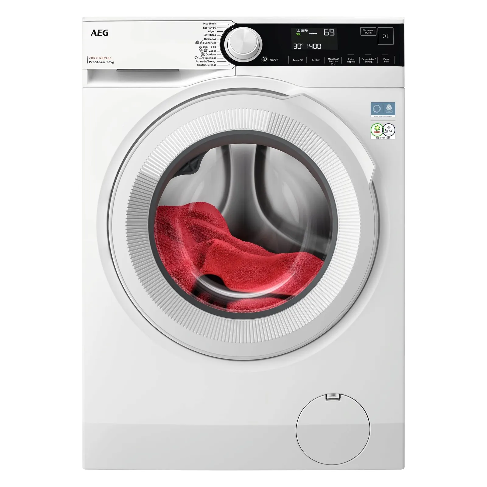 Lavadora AEG Serie 7000 ProSteam LFR7394N2B: 9 kg, 1400 rpm, PreciseWash, Vapor Higiene, Motor Inverter, Woolmark Blue, Blanco