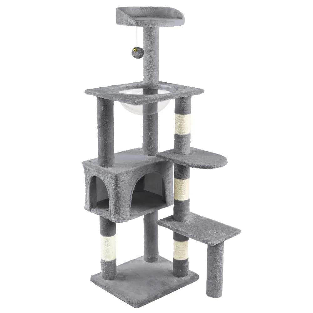 Árbol rascador para gatos VOUNOT® 138cm con nido, plataformas y cápsula espacial, gris
