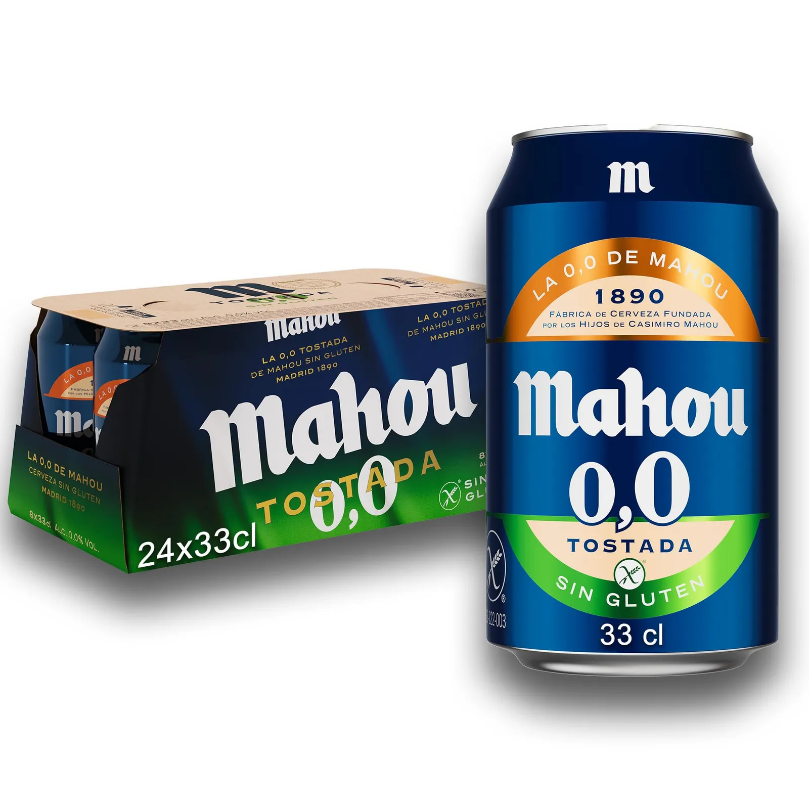 Mahou 0,0 Tostada Sin Gluten: Pack 24 Latas x 33 cl - Cerveza Lager Refrescante