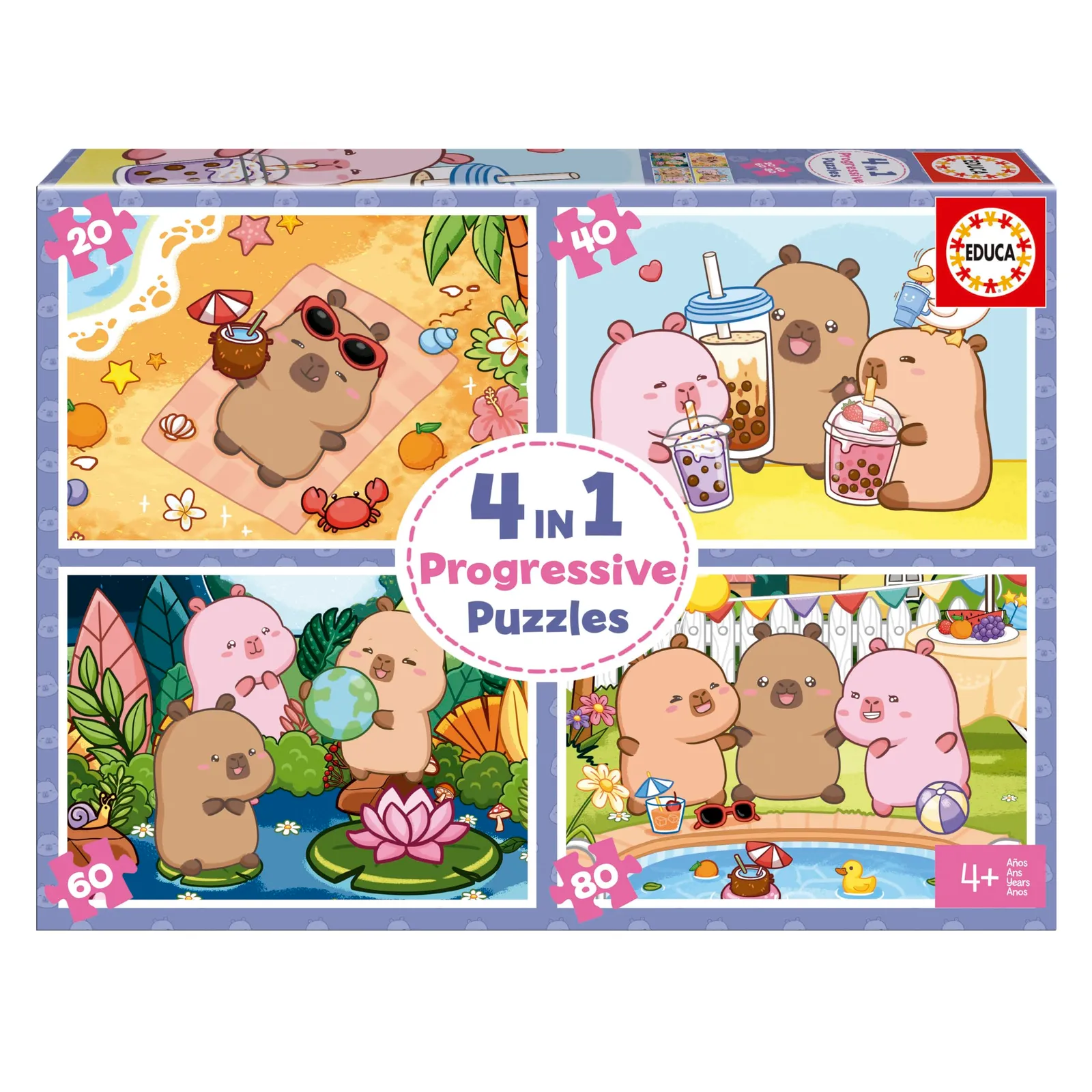 Educa - Multi 4 Capyfun | Set de 4 Puzzles Infantiles progresivos de 20 a 80 Piezas | A Partir de 3 4 5 años (20486)