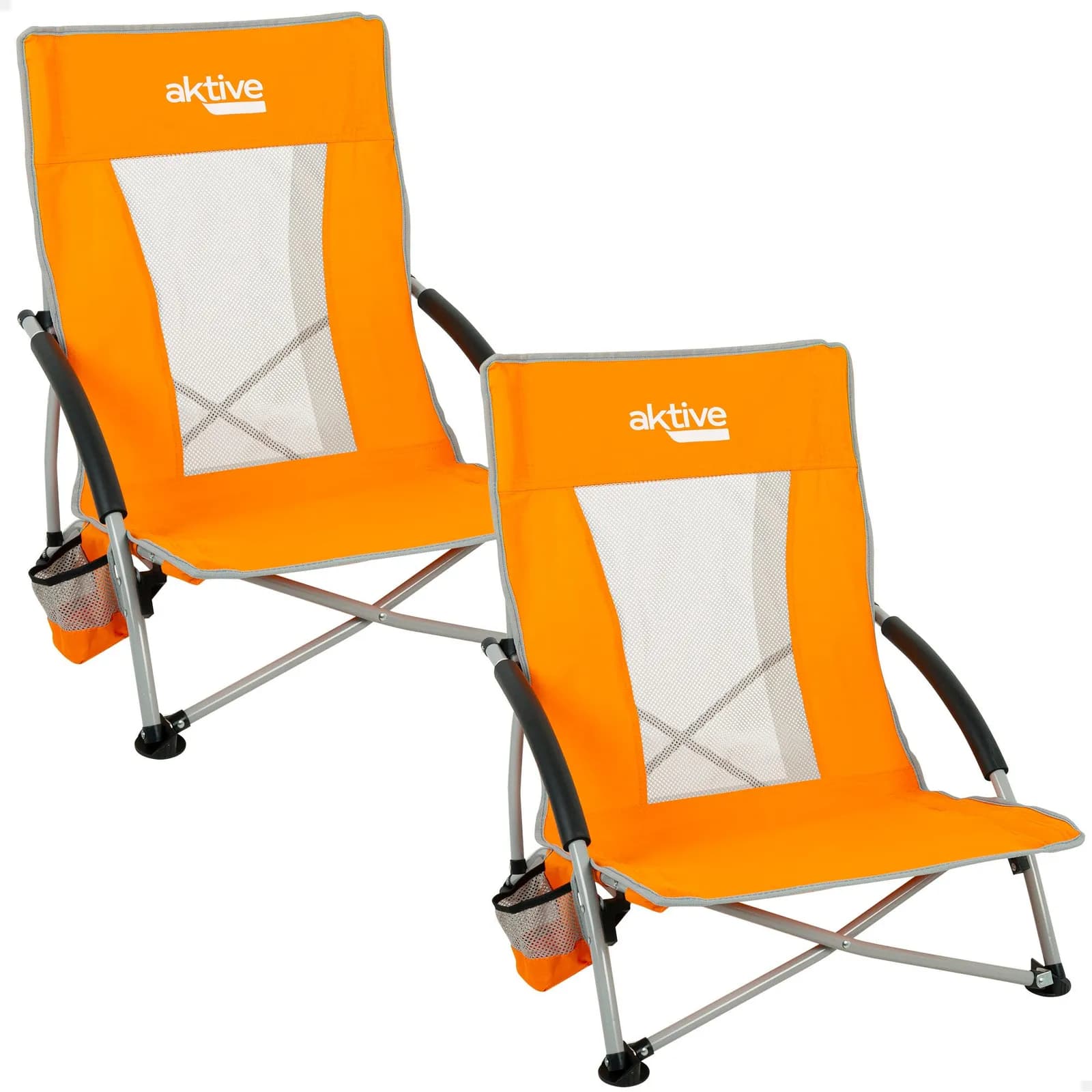 Pack 2 Sillas de Playa Aktive Bajas Plegables con Posavasos