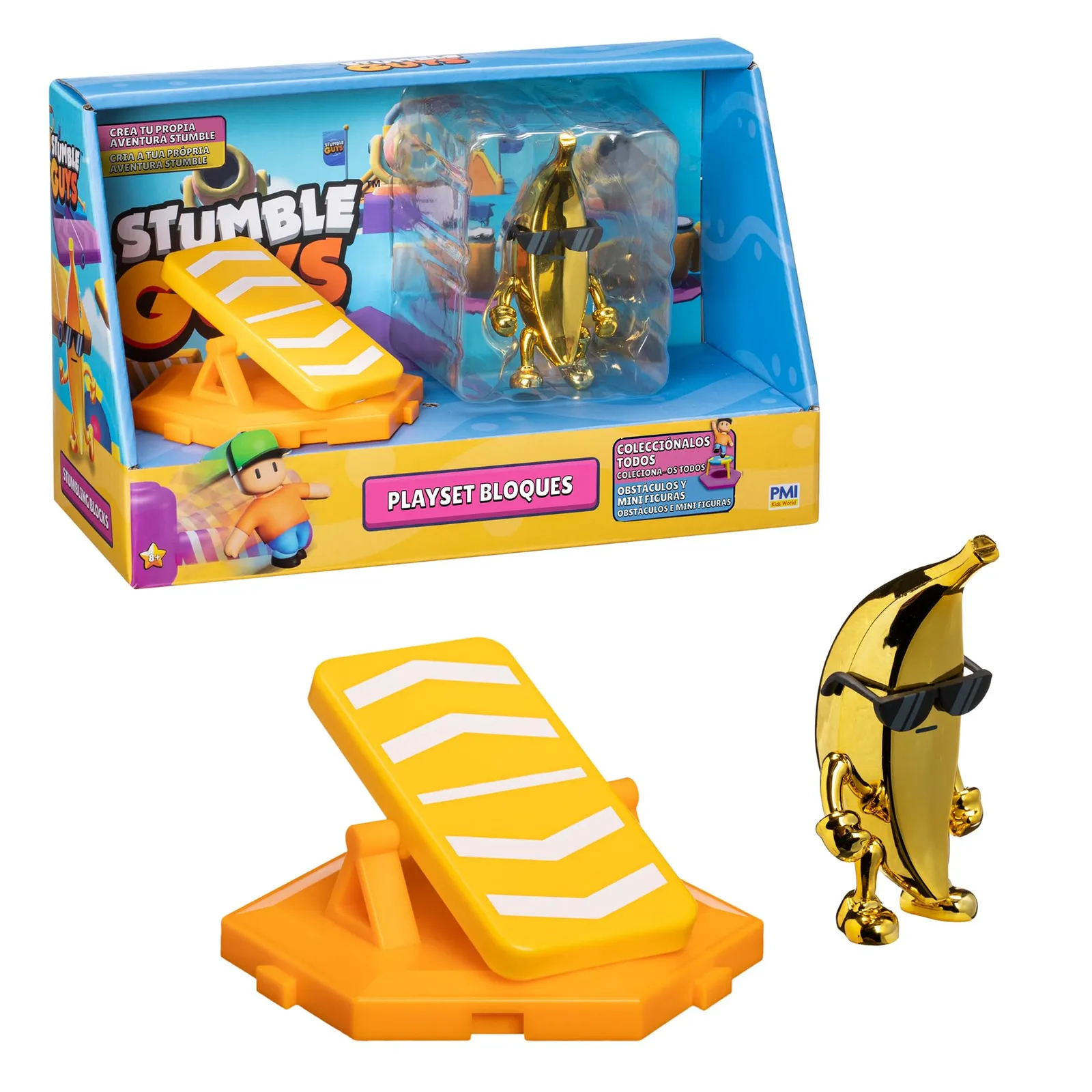 Bizak Stumble Guys Playset Mr. Banana Figura Articulada 7,5cm con Trampolín