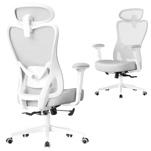 Silla de Oficina Ergonómica SONGMICS OBN066GD01, Reposacabezas y Lumbar Ajustables, Gris Paloma, Carga 150 kg
