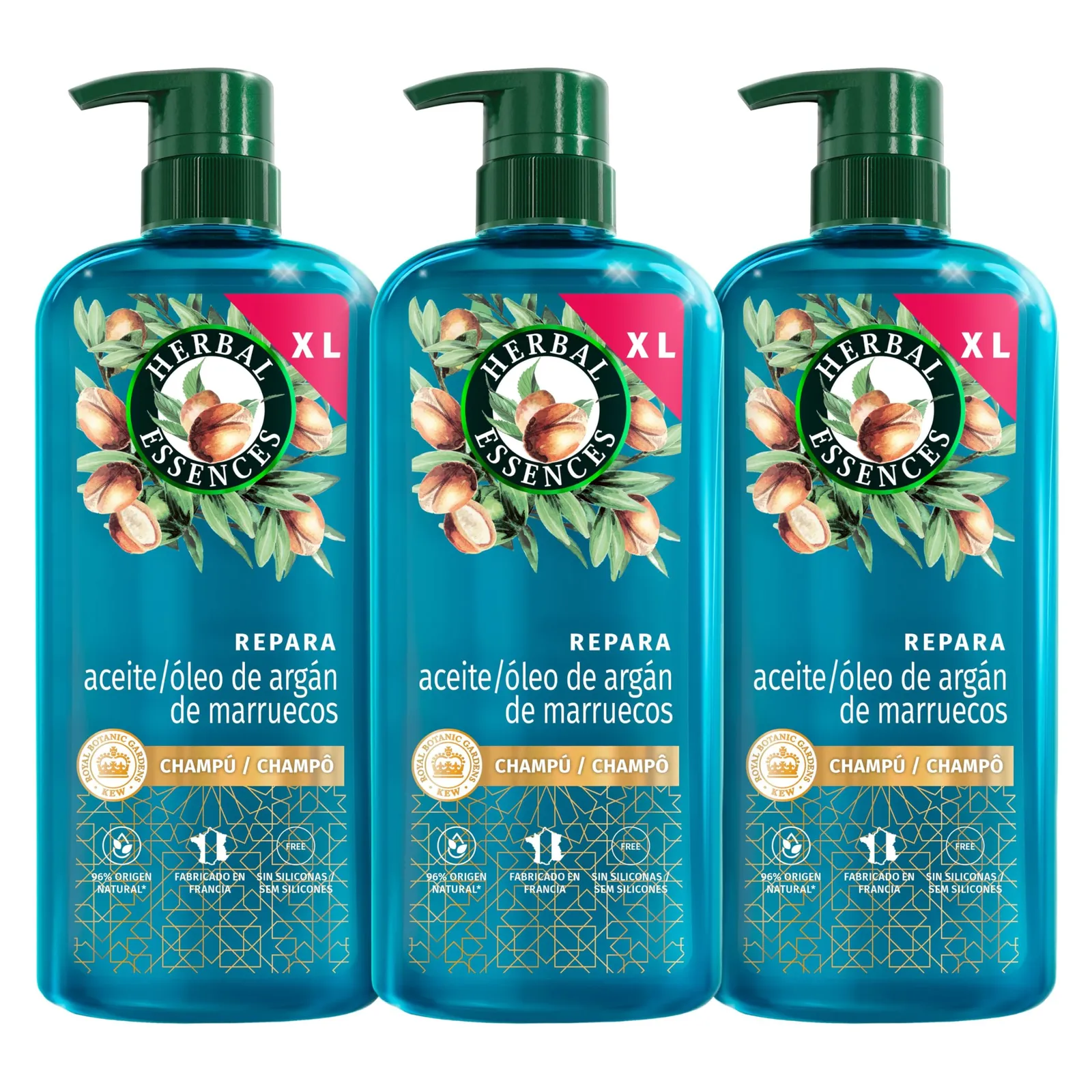 Pack 3x Champú Herbal Essences Aceite de Argán Reparación 650ml