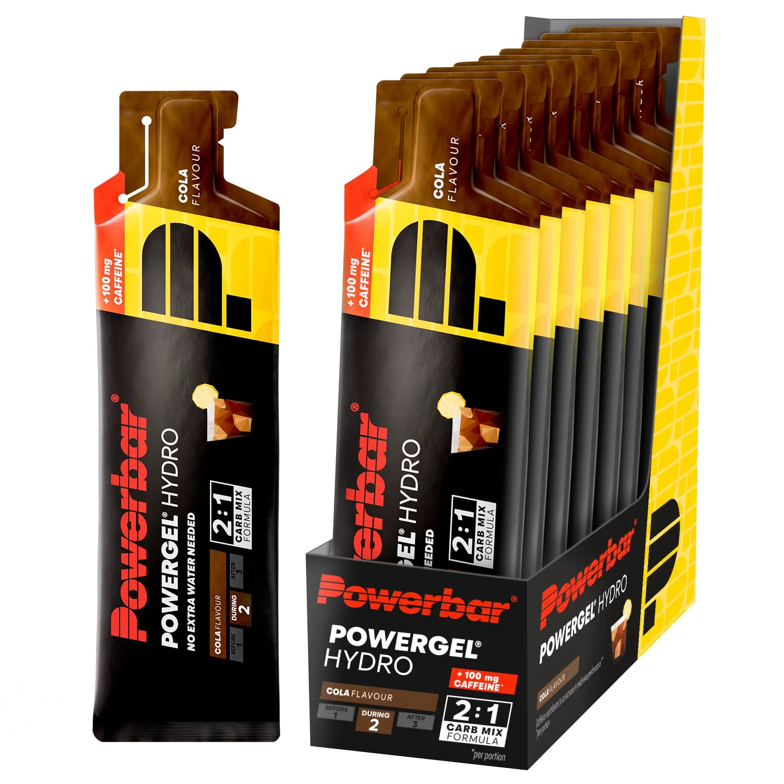 Powerbar PowerGel Hydro Cola: Pack 9x67ml con Cafeína y Sodio