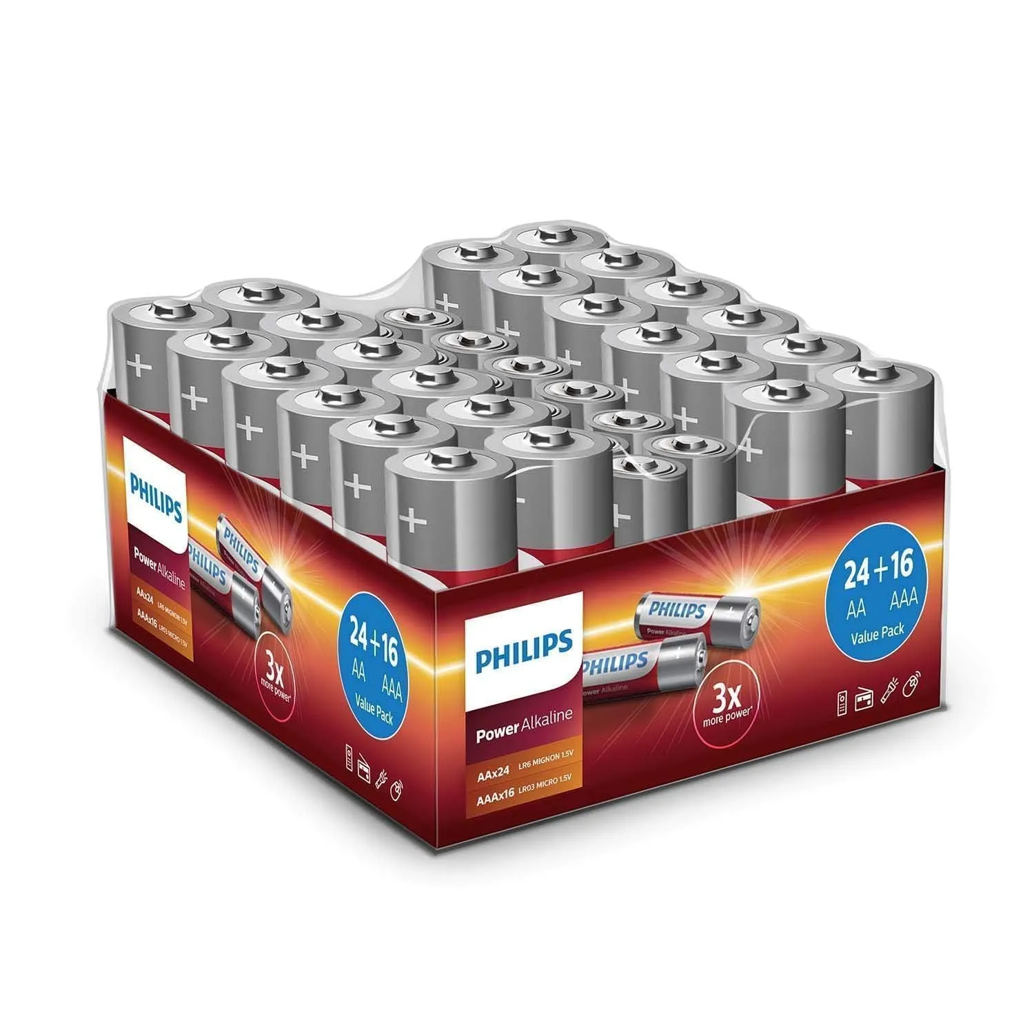Pack 40 Pilas Philips: 24 AA y 16 AAA