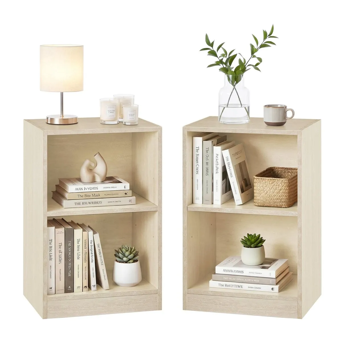 VASAGLE Juego 2 Mesitas de Noche Beige Travertino/Blanco con Compartimentos Abiertos y Balda Ajustable - 45,99€