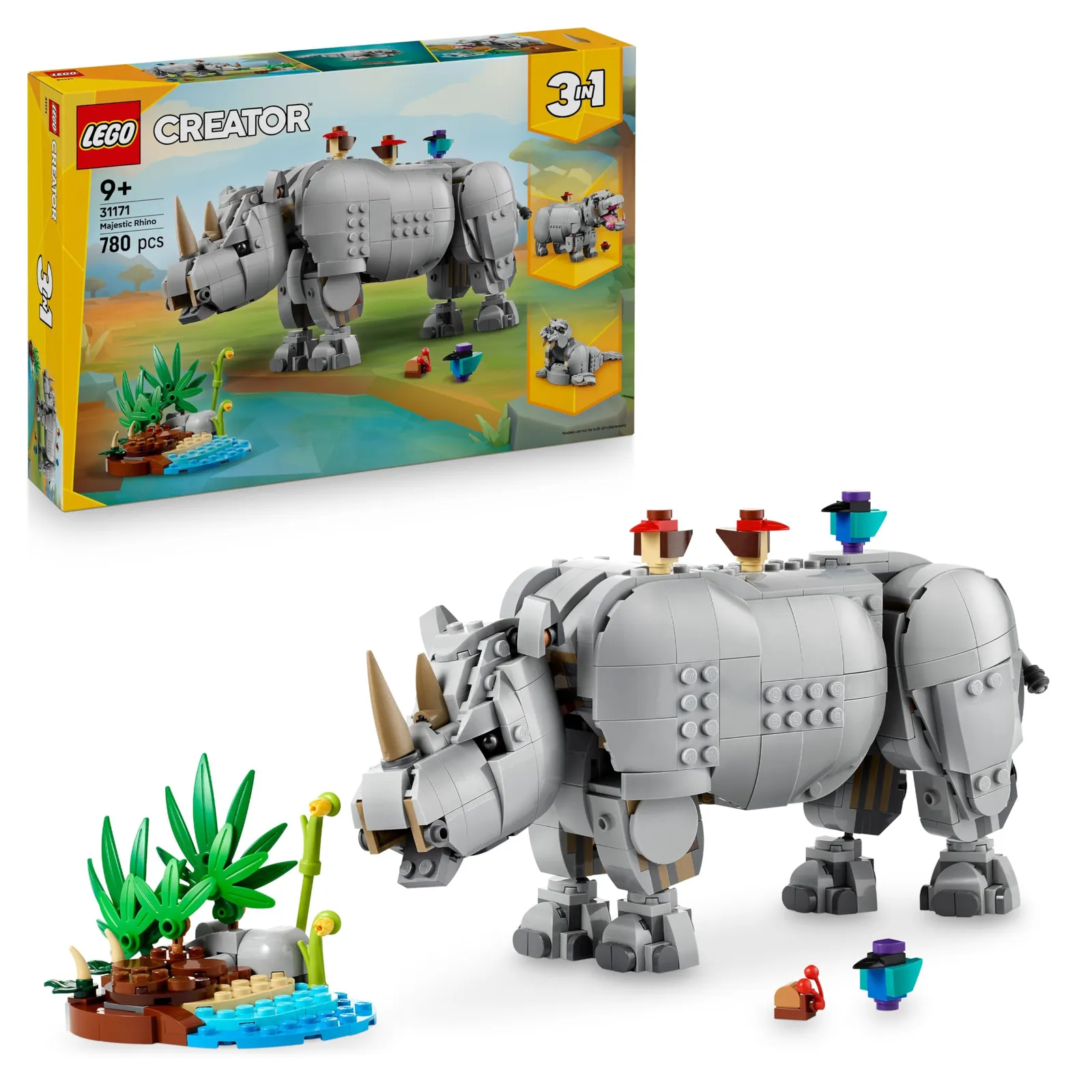 LEGO Creator 3 en 1 Animales Salvajes: Rinoceronte, Hipopótamo y Morsa (31171) - Juguete Construible