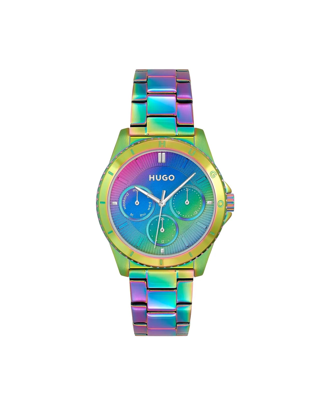 Reloj Hugo Dance Mujer Acero Inoxidable Multifunción Arcoíris