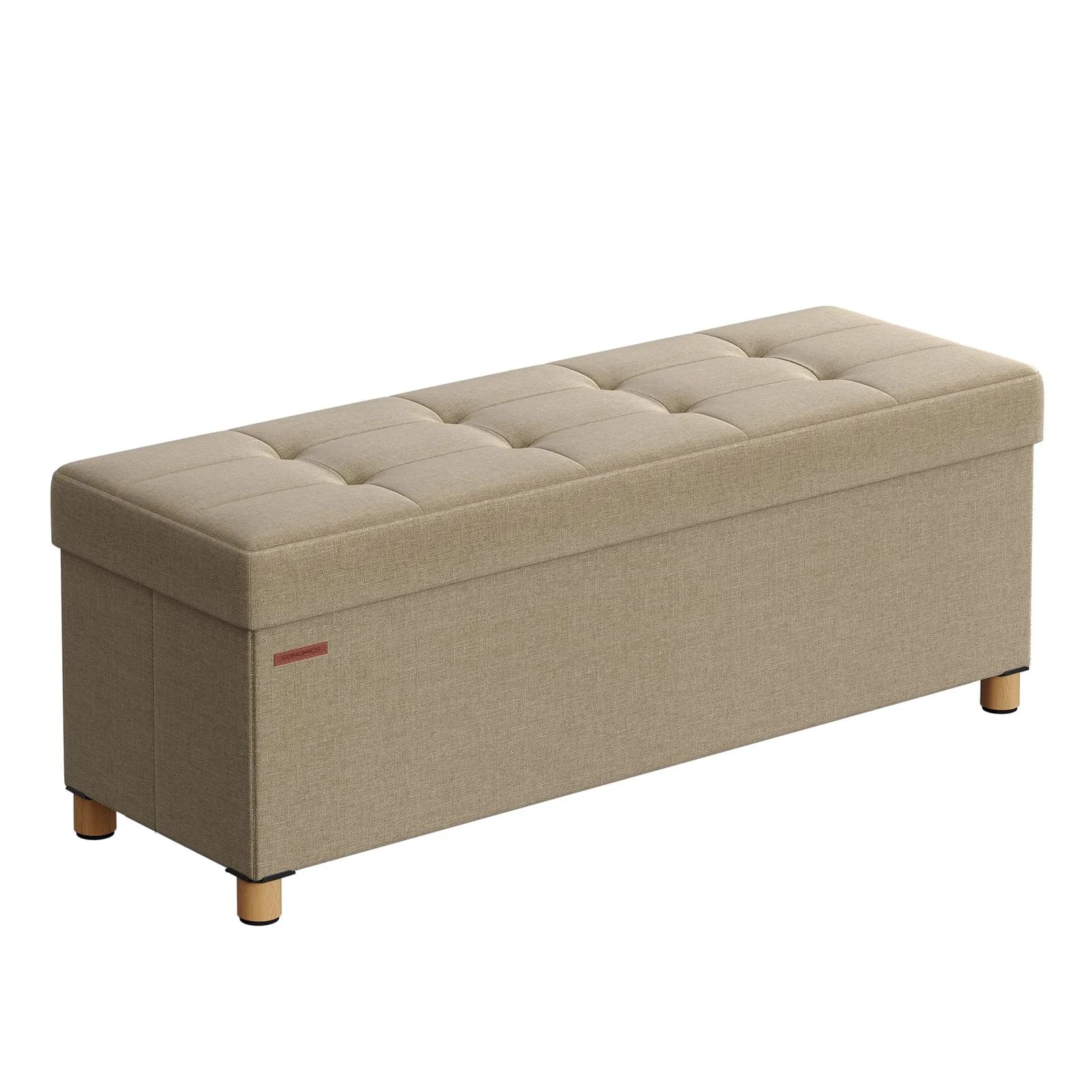 SONGMICS Puff Almacenaje Plegable 38x110x40 cm, Banco Pie de Cama hasta 300 kg Marrón Camello LSF018K11