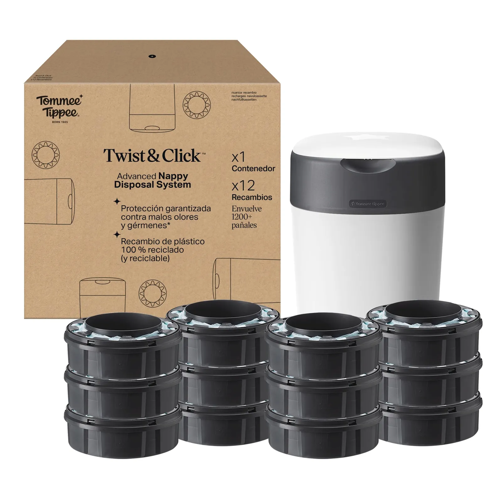 Contenedor Pañales Tommee Tippee Twist Click + 12 Cartuchos