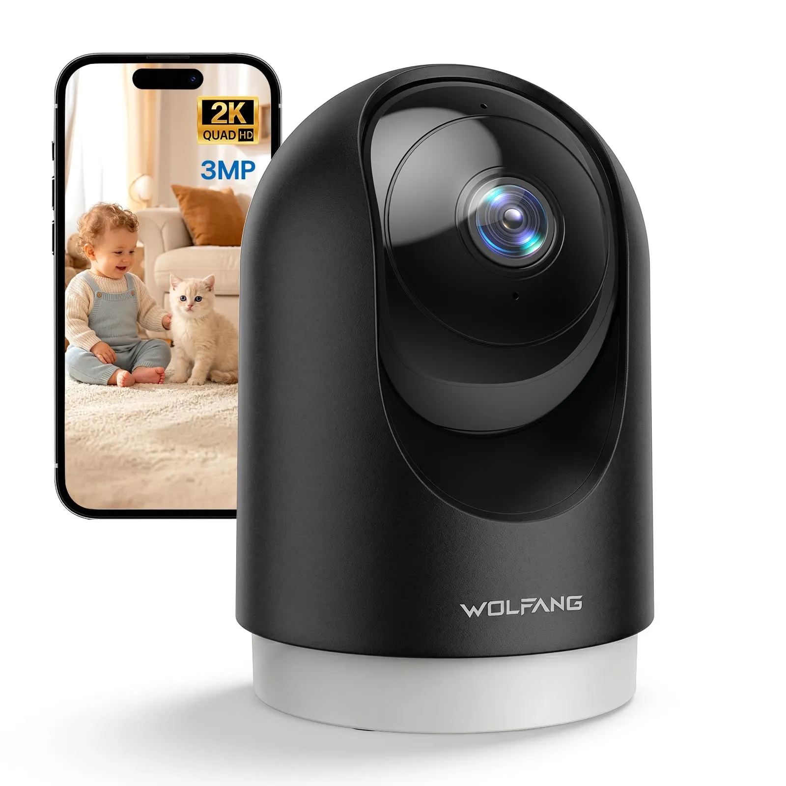Cámara de Vigilancia WOLFANG Interior 2K WiFi 360° PTZ con Seguimiento y Audio Bidireccional