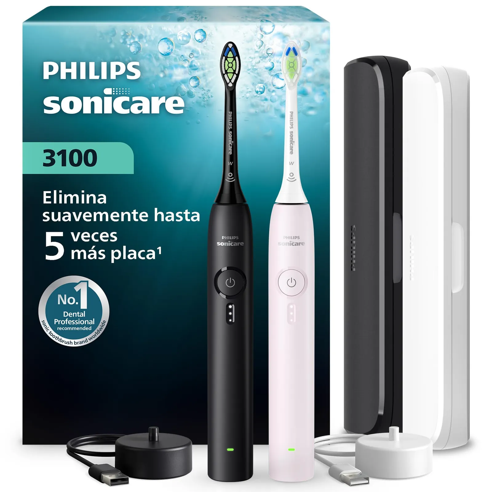 Pack Doble Cepillos Dentales Sónicos Philips Sonicare Serie 3100 HX4072/42