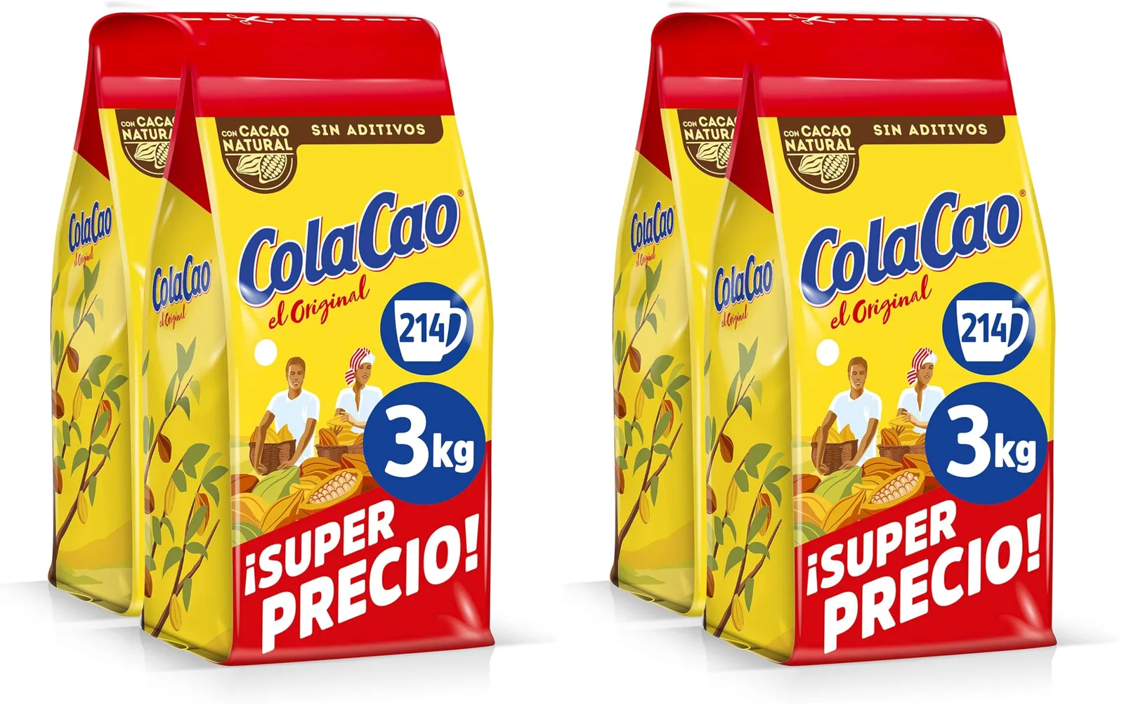 ColaCao Original Cacao Soluble 3kg (Pack 2x1.5kg) - Natural sin Aditivos