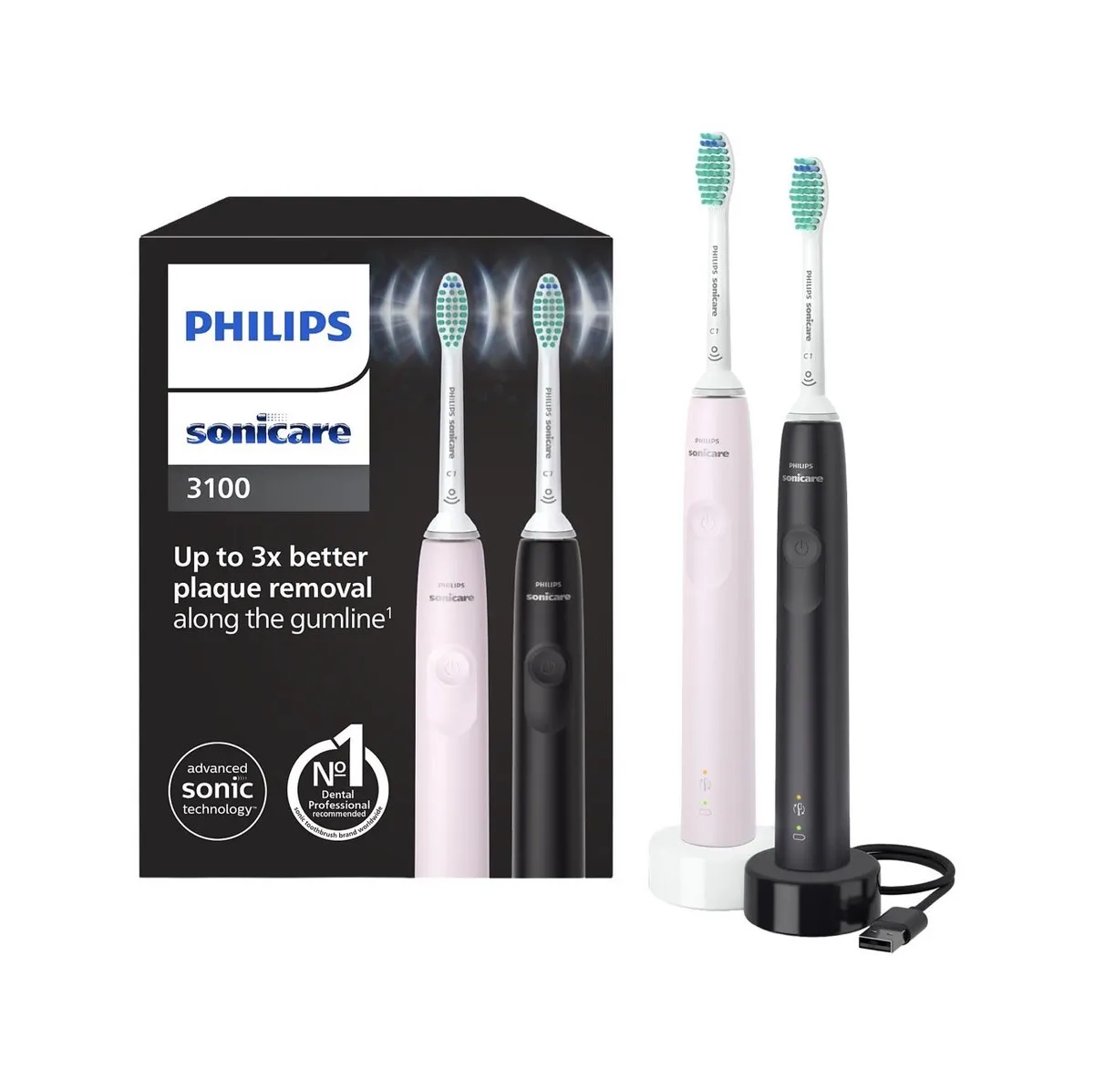Pack 2 Cepillos Eléctricos Philips Sonicare 3100 (Negro y Rosa)