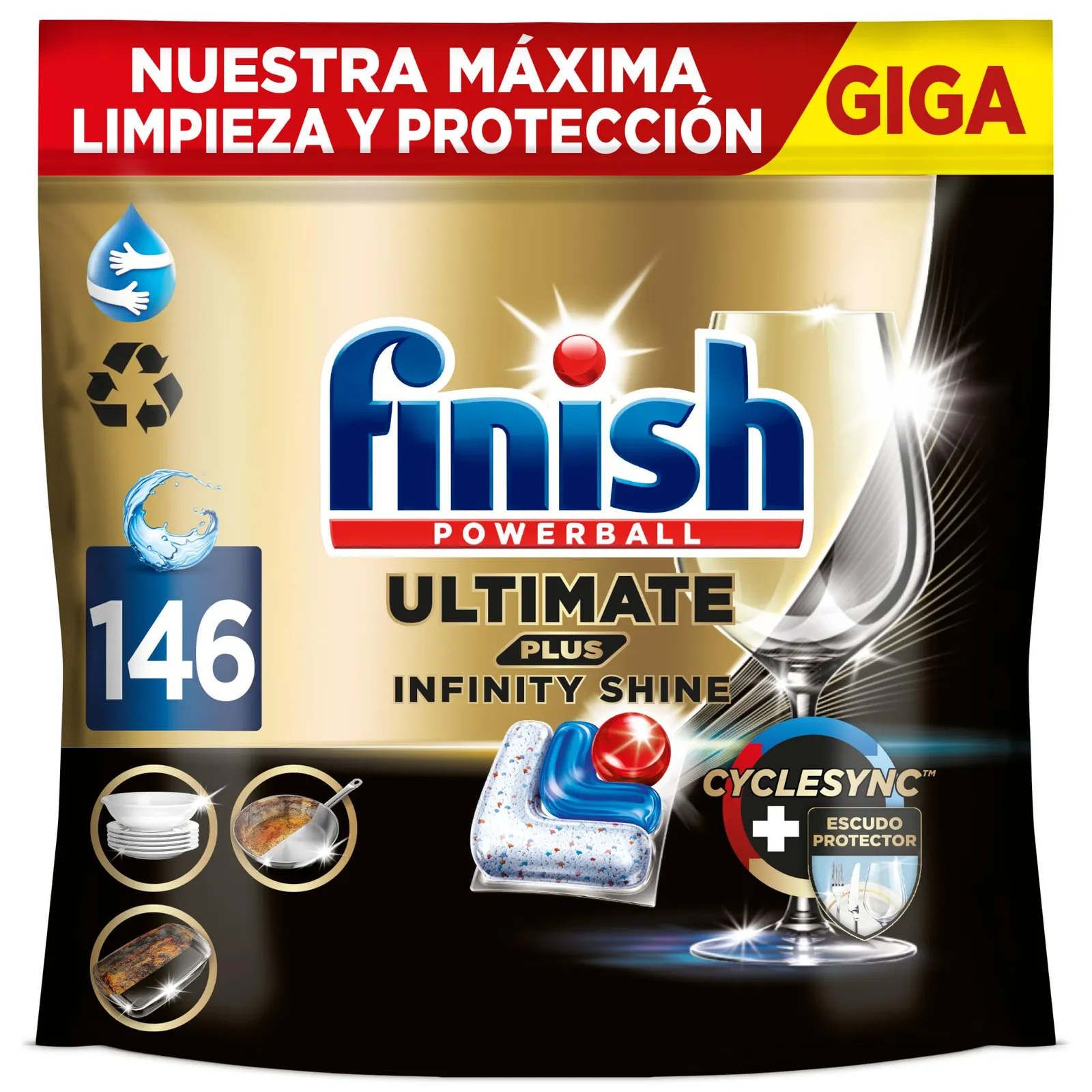 Finish Ultimate Plus Infinity Shine: Pack 146 Pastillas para Lavavajillas