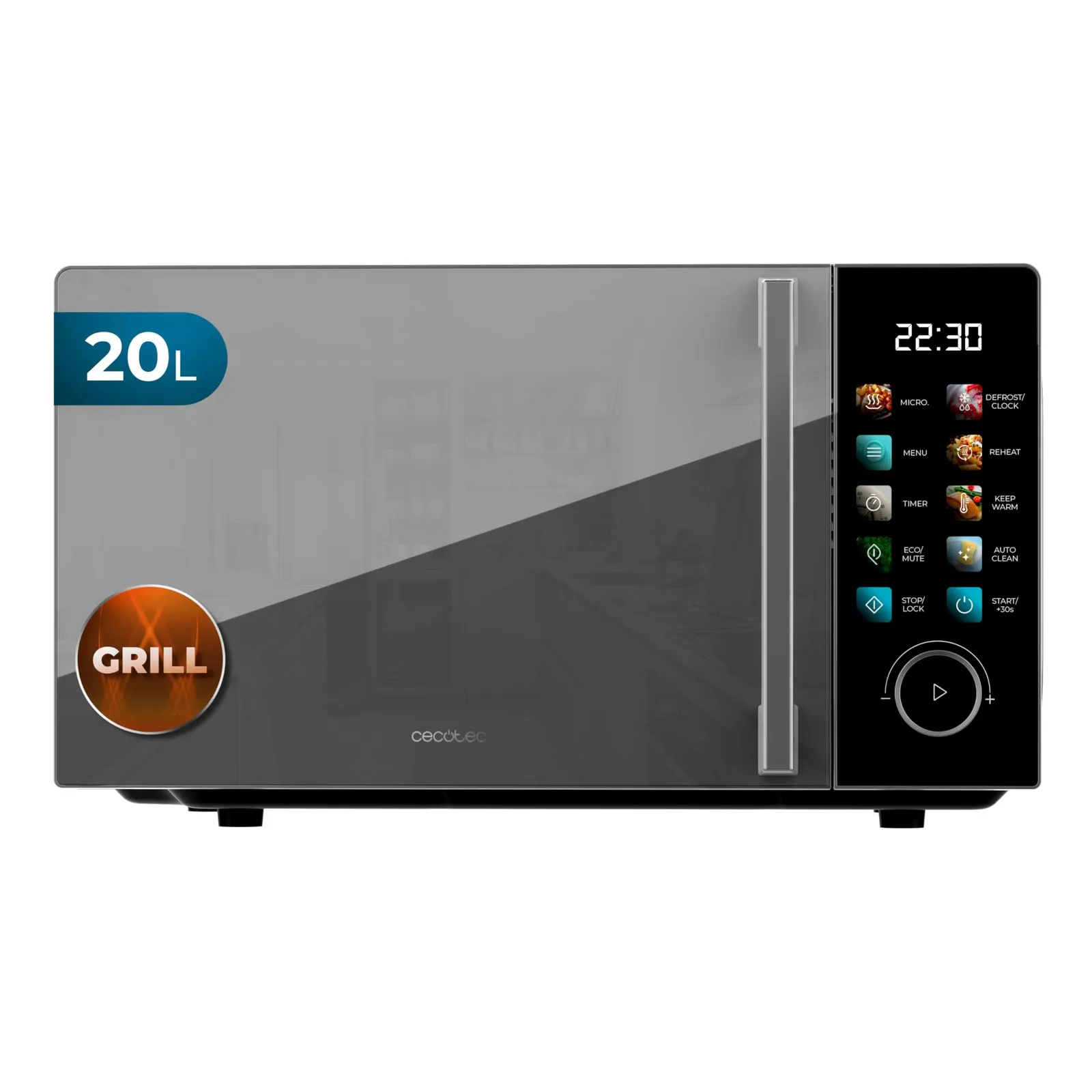 Cecotec Microondas Proclean 6130 Black: 20L, Grill 800W, 700W Micro, 8 Programas, Pantalla Táctil