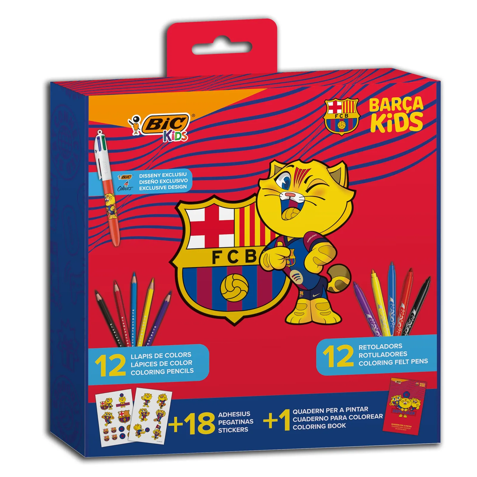 Kit de Colorear BIC Kids FC Barcelona: Bolígrafo, Lápices, Rotuladores, Cuaderno y Pegatinas