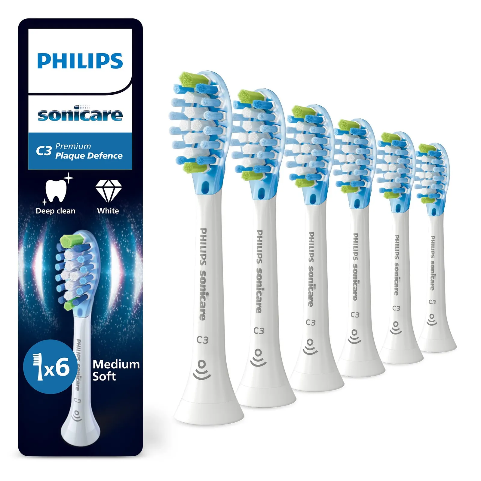 Pack 6x Cabezales Cepillo Eléctrico Philips Sonicare C3 Premium Plaque Defence