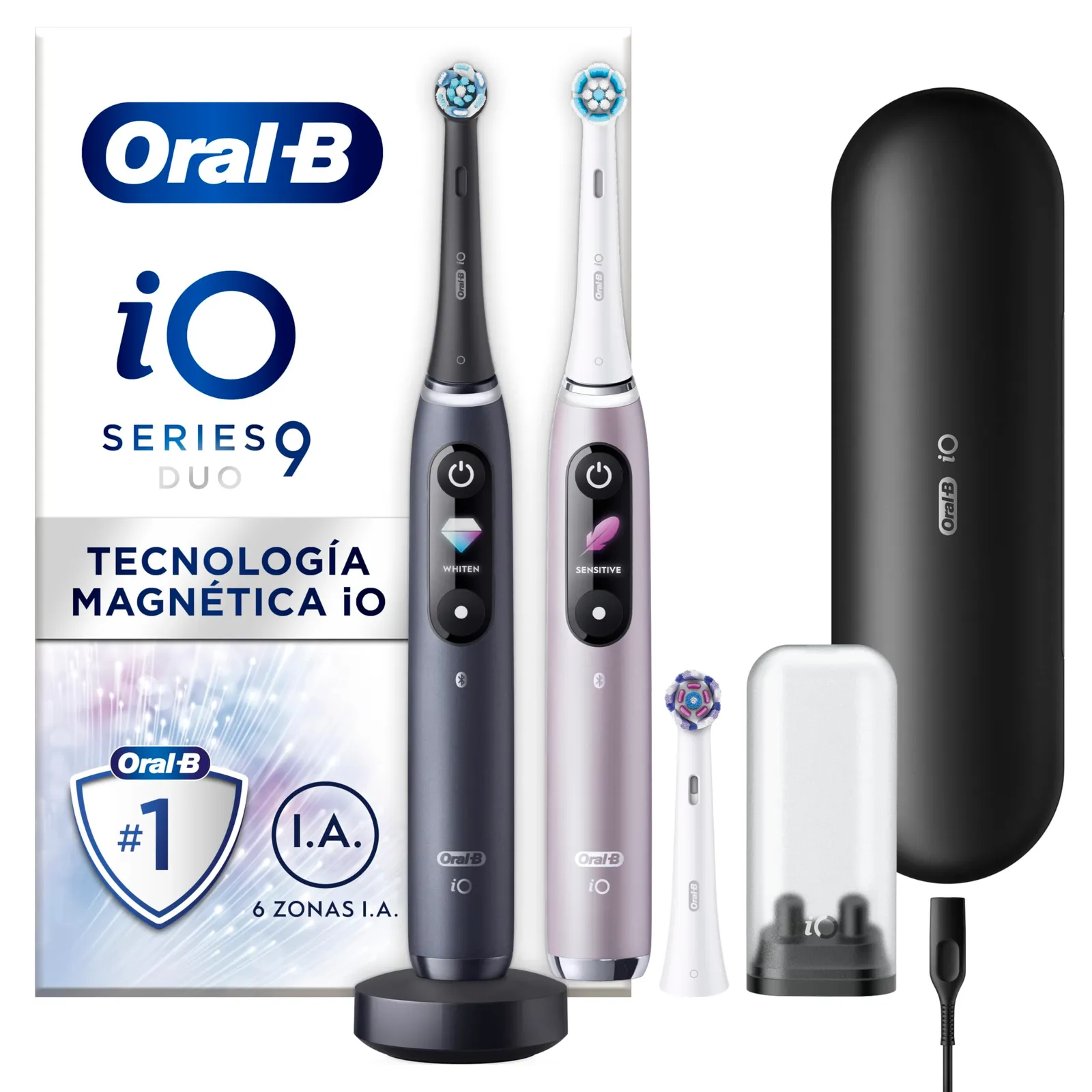 Pack 2 Cepillos Eléctricos Oral-B iO 9 Negro/Rosa + 3 Cabezales + Estuche Cargador