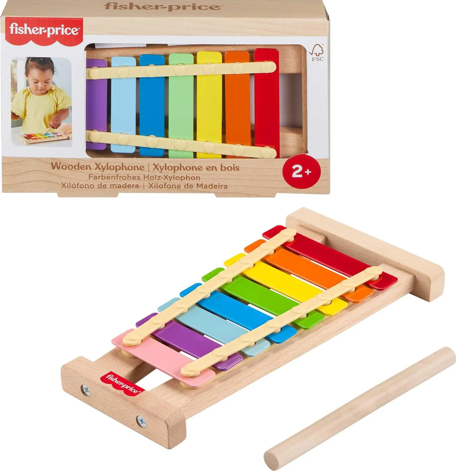 Xilófono Fisher-Price de madera con diseño Montessori para desarrollo infantil