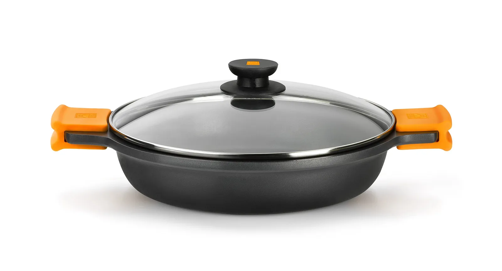 Cacerola BRA Efficient Baja con Tapa Cristal, 30 cm, Inducción, Antiadherente, Negra