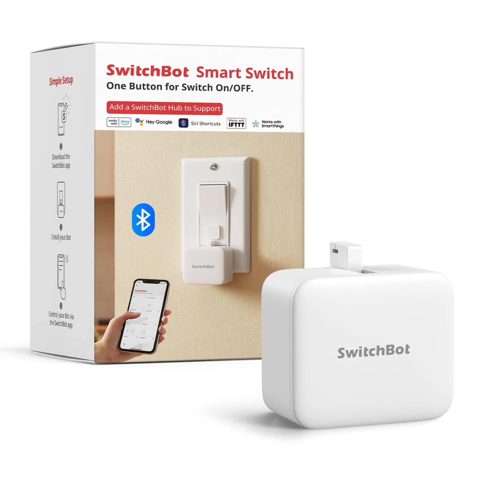 SwitchBot Bot Pulsador de Botón Inteligente - Control por App Bluetooth y Temporizador