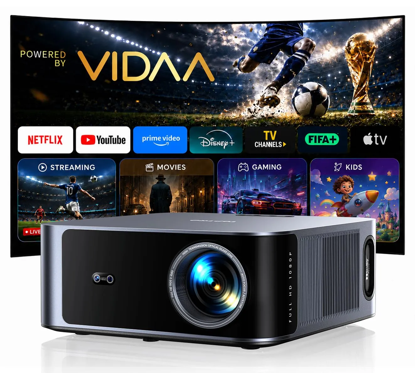 Proyector 4K con Netflix y TV en Directo, Full HD 1080p, HDR10, Enfoque/Corrección Automática, Control por Voz, Bluetooth 5.4