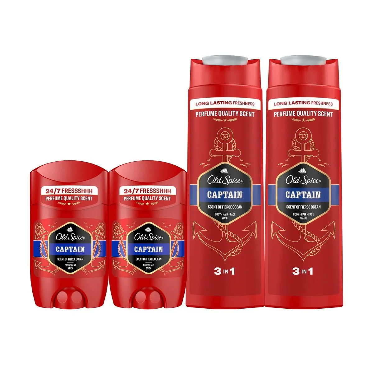 Old Spice Captain Pack: 2x Desodorante Barra 50ml + 2x Gel/Champú 3en1 400ml
