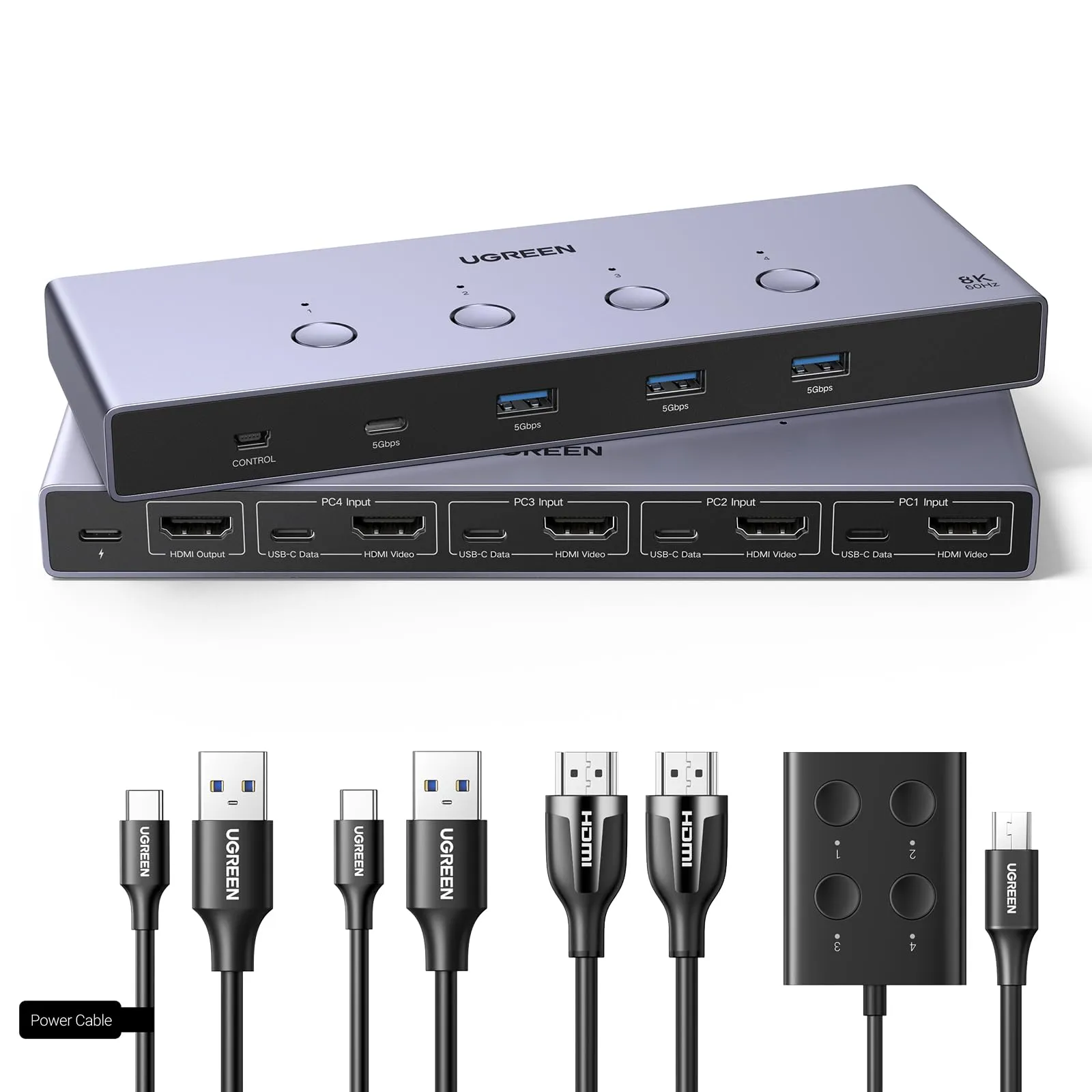 Conmutador HDMI 2.1 KVM 4 en 1: 8K@60Hz, USB 3.0 para 2 PCs y 1 Monitor